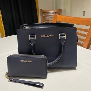 Michael Kors Navy Blue Selma Purse & Matching Wallet
